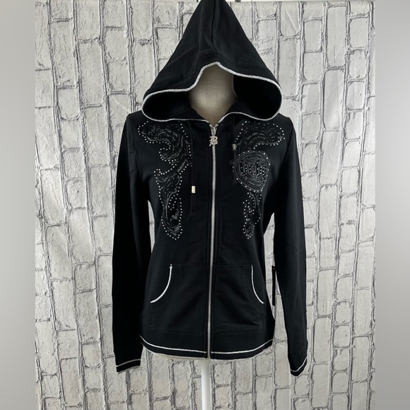 BCBG Maxazria Size:L WomenHoodie/Pants  Phinestone Detail Shimmer Thread Outline - Picture 3 of 16